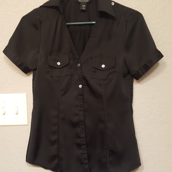 Silk feel short sleeve button up top - Picture 1 of 4